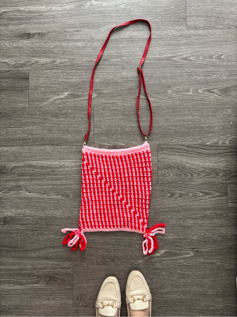 No brand Handmade Crochet Tote Bag in Red and Pink adopted straps ❤️